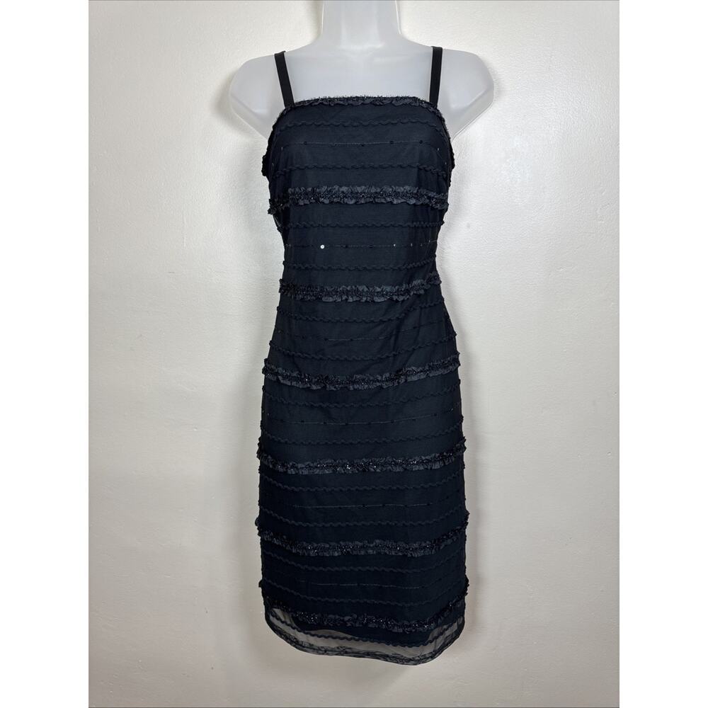 VTG Womens 90s Y2K Formal Midi Dress LBD Spaghetti Strap Sheer Stretch R&M 8